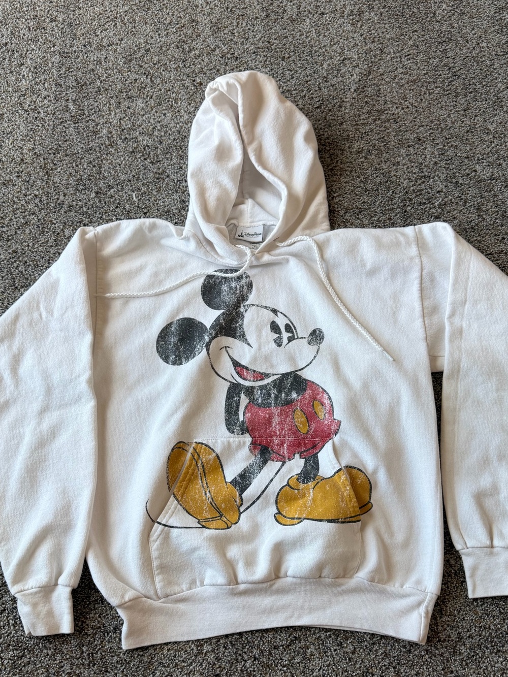 Disney Parks Mickey Mouse Distressed Graphic White Hoodie Sweatshirt Medium